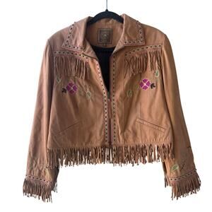 Double D Ranch Fringe Embroidered Leather Jacket